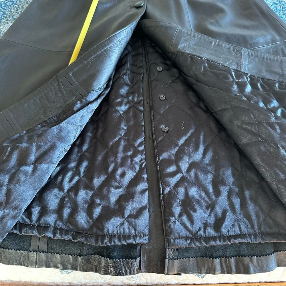 Besikler European Belted Full Length Leather Trench Coat Black size S - Picture 12 of 12